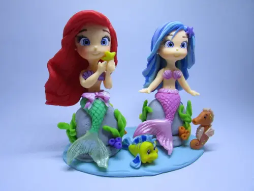 Topo Pequena Sereia Ariel + Sereia Calda Rosa - Biscuit