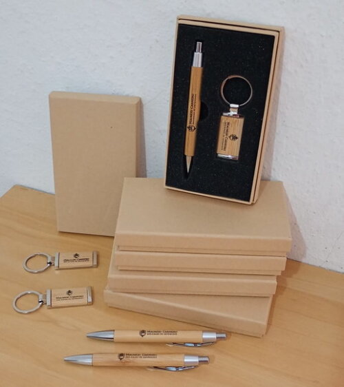 Kit Caneta e Chaveiro Bambu Personalizado