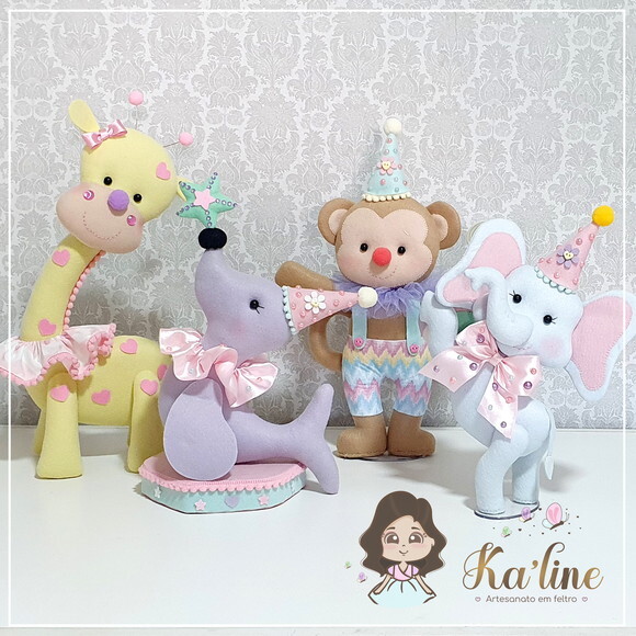 Kit Circo Rosa - Bonecos em Feltro