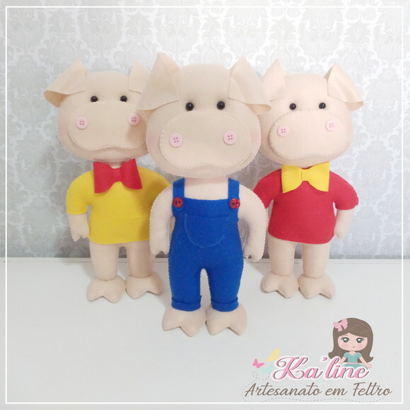 Kit Lobo Mau e os 3 Porquinhos - Bonecos em Feltro