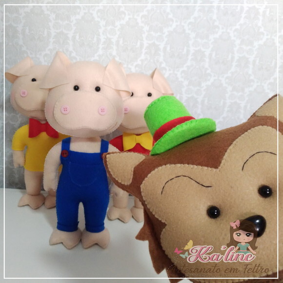 Kit Lobo Mau e os 3 Porquinhos - Bonecos em Feltro