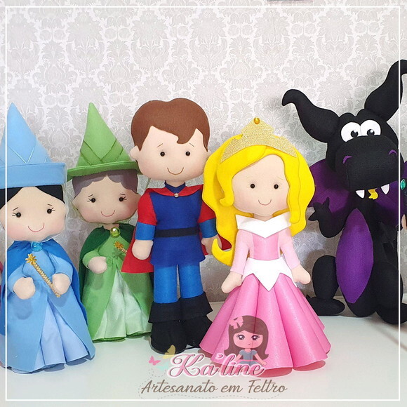 Kit Princesa Aurora - Bela Adormecida- Bonecos em Feltro