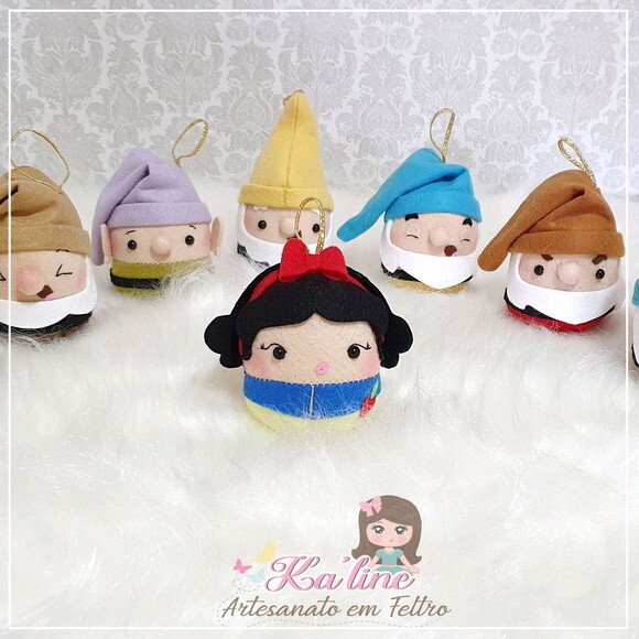 Kit Puffs Branca de Neve e os 7 Anões - Bonecos em Feltro