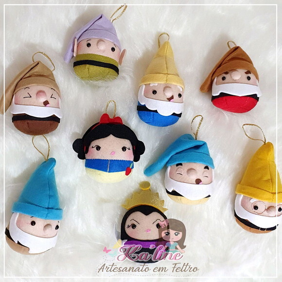 Kit Puffs Branca de Neve e os 7 Anões - Bonecos em Feltro