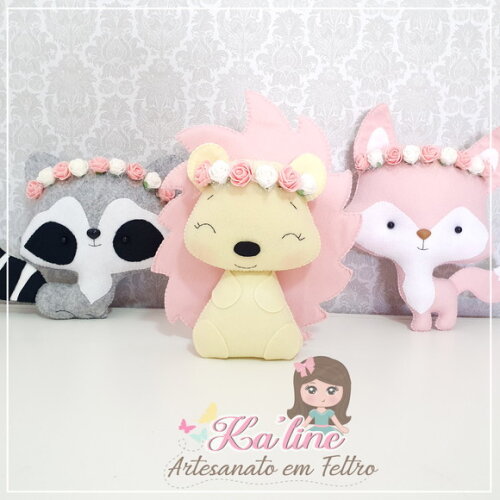 Kit Bichinhos da Floresta Rosa - Bonecos em Feltro