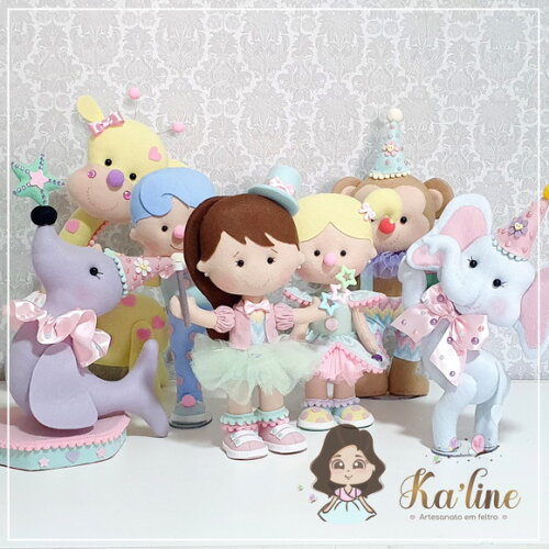 Kit Circo Rosa - Bonecos em Feltro