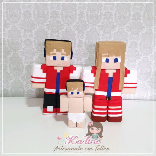 Kit Minecraft Família JP - Bonecos em Feltro