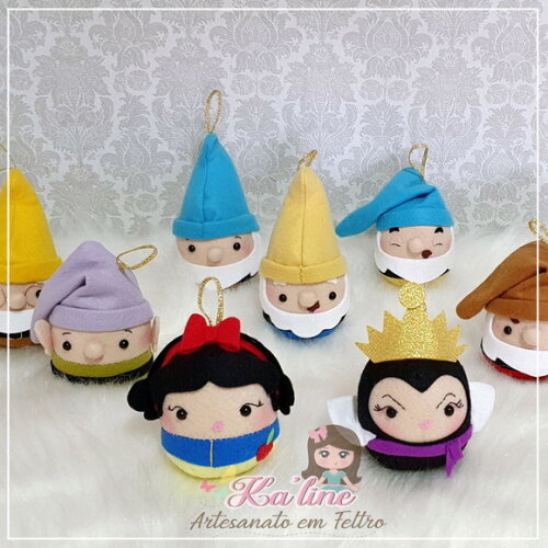 Kit Puffs Branca de Neve e os 7 Anões - Bonecos em Feltro
