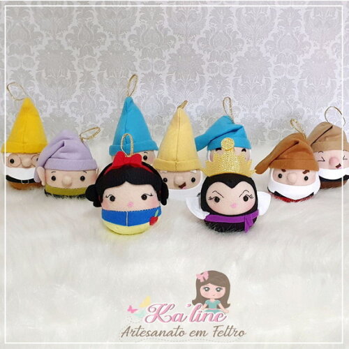 Kit Puffs Branca de Neve e os 7 Anões - Bonecos em Feltro