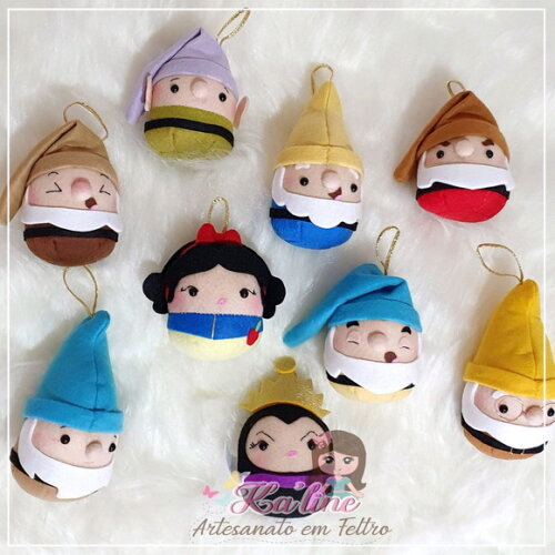 Kit Puffs Branca de Neve e os 7 Anões - Bonecos em Feltro