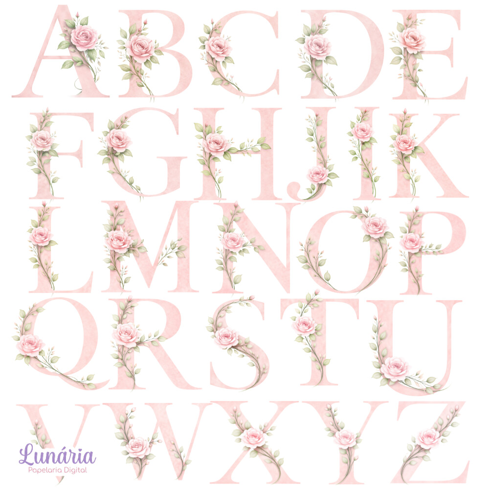 Letras Florais Decoradas para Imprimir | Alfabeto Completo PNG e
