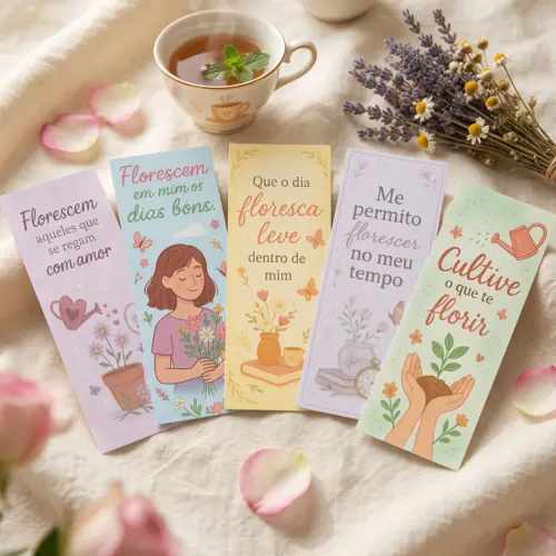Kit Marcadores de Página Florais para Imprimir | Frases Inspiradoras PDF PNG Digital