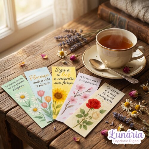 Marcador de Página Floral Motivacional para Imprimir | Digital