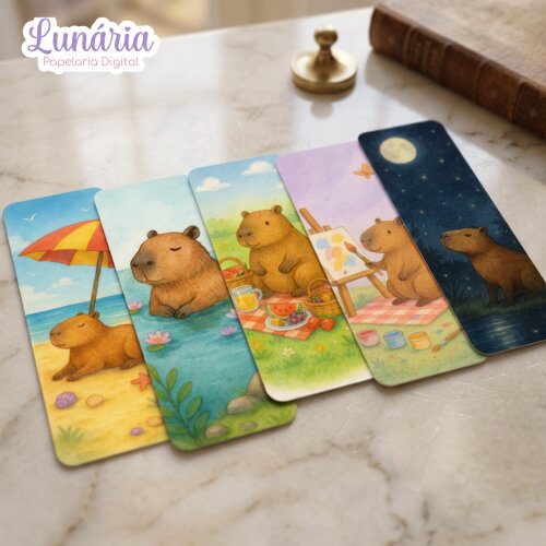 Marcador de Página Capivara Fofo para Imprimir | Digital
