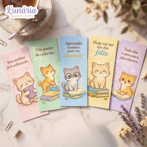 Marcadores de Página de Gatinhos para Imprimir | Frases Positivas PDF PNG