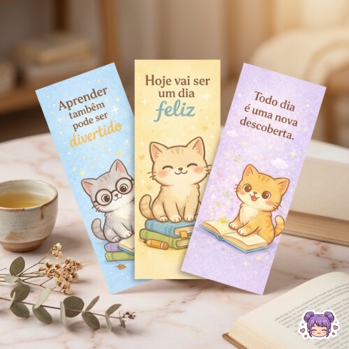 Baixe marcadores de página de gatinhos fofos com frases positiva