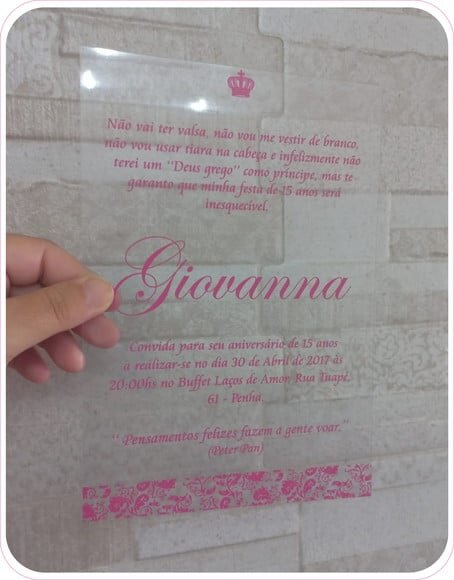 Convite em Acetato 15 Anos