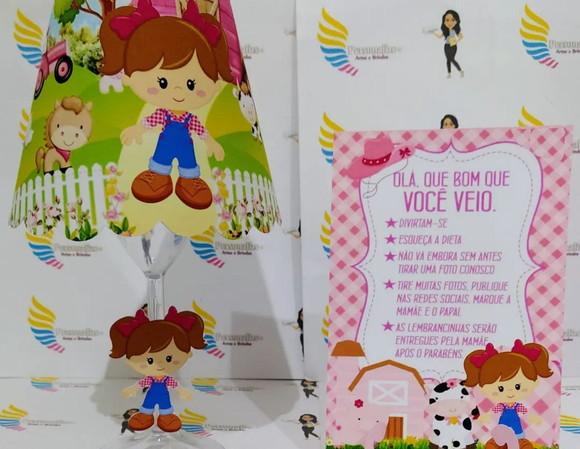 Abajur com LED + Plaquinha Fazendinha Rosa