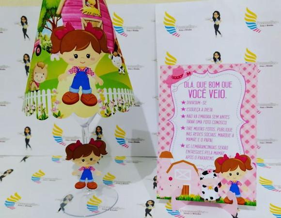 Abajur com LED + Plaquinha Fazendinha Rosa
