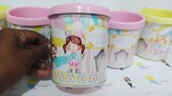 Caneca Acrílica Rosqueável Tema Circo Rosa