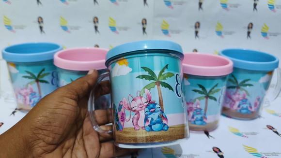 Caneca Acrílica Rosqueável Stitch e Angel