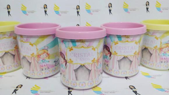 Caneca Acrílica Rosqueável Tema Circo Rosa