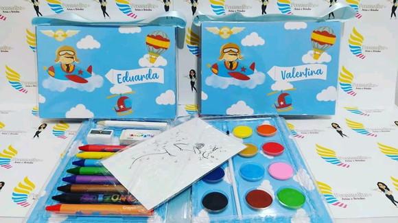 Kit Pintura estojo de colorir Tema Aviador