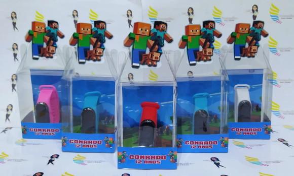 Relógio na Caixinha de Acetato Lembrançinhas Minecraft