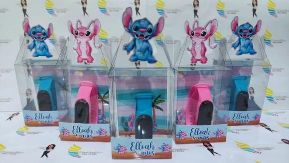 Relógio na Cx. de Acetato Lembrançinhas Stitch e Angel