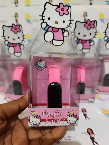 Relógio na Caixinha de Acetato Lembrançinhas Hello Kitty