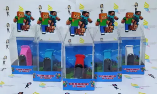 Relógio na Caixinha de Acetato Lembrançinhas Minecraft