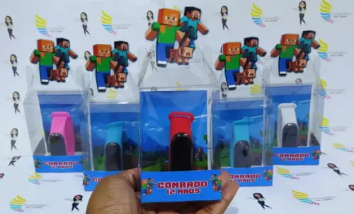 Relógio na Caixinha de Acetato Lembrançinhas Minecraft