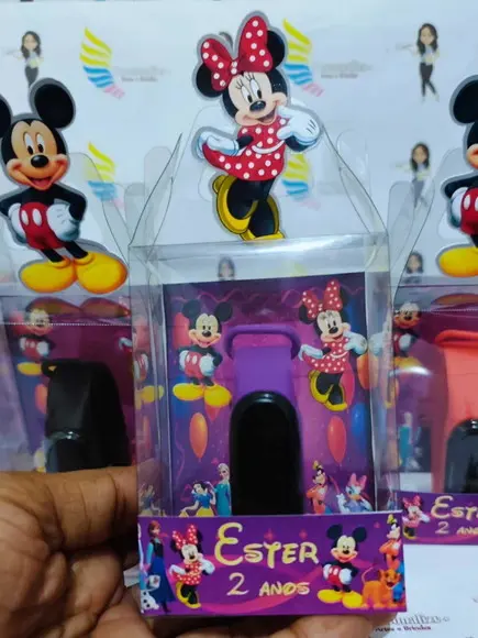 Relógio na Cx. de Acetato Lembrançinha Disney Celebre