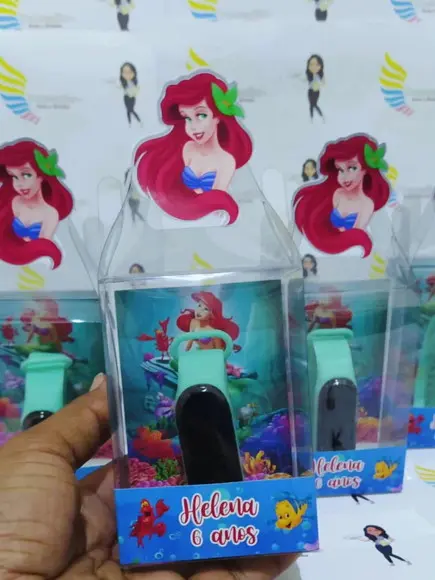 Relógio na Caixinha de Acetato Lembrançinhas Tema Ariel