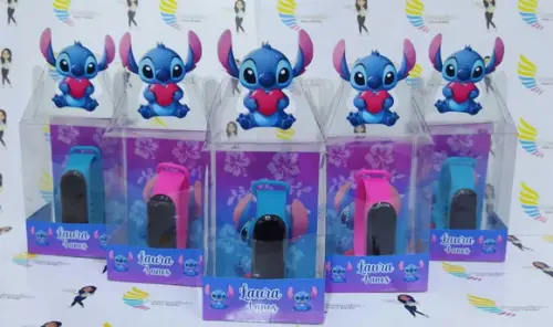 Relógio na Cx. de Acetato Lembrançinhas Stitch