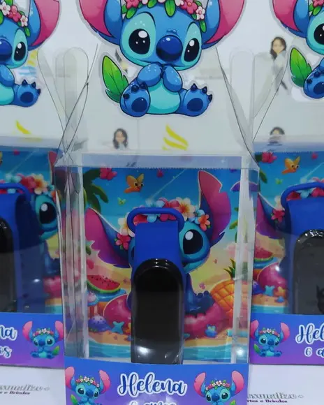 Relógio na Cx. de Acetato Lembrançinhas Stitch