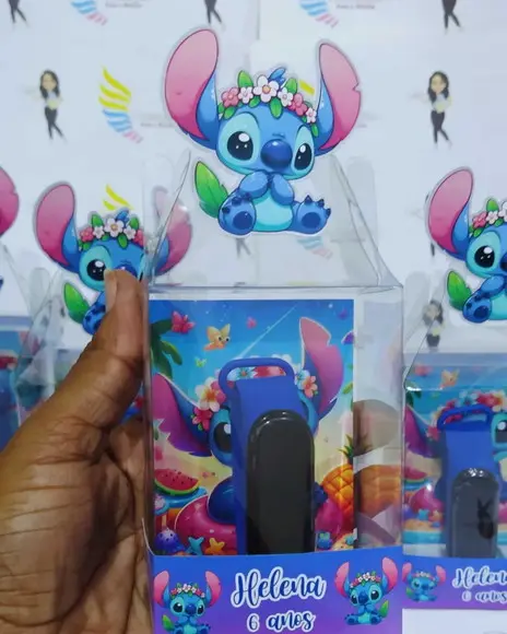 Relógio na Cx. de Acetato Lembrançinhas Stitch