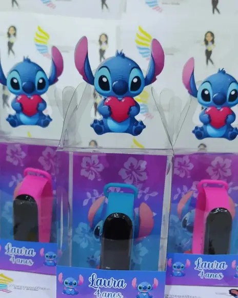 Relógio na Cx. de Acetato Lembrançinhas Stitch
