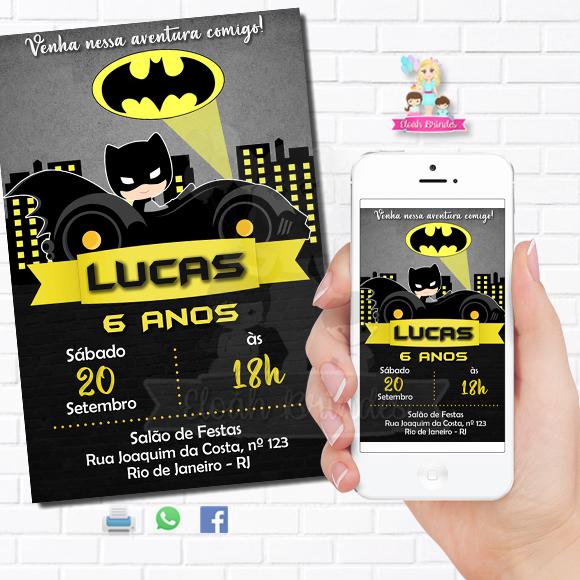 Convite Digital Batman ou Homem Aranha ou Hulk ou Capitão Améri