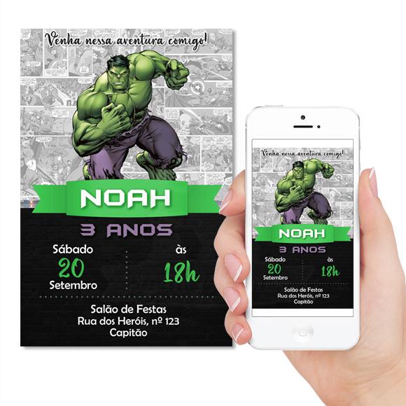Convite Digital Batman ou Homem Aranha ou Hulk ou Capitão Améri