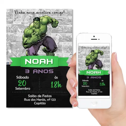 Convite Digital Batman ou Homem Aranha ou Hulk ou Capitão Améri