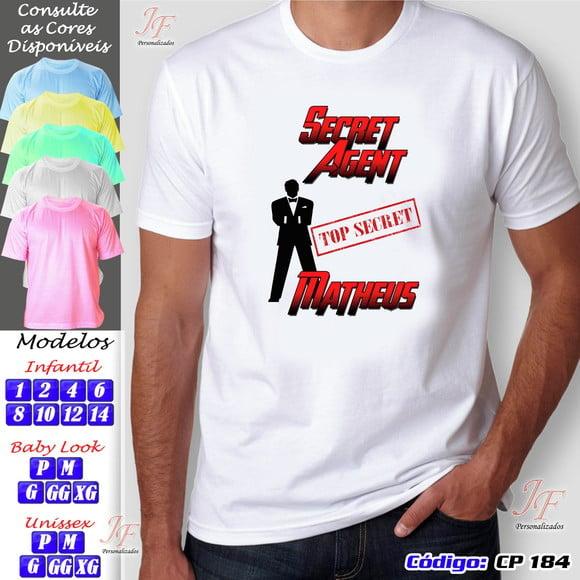 01 Camiseta Adulto Infantil Agente Secreto Personalizada