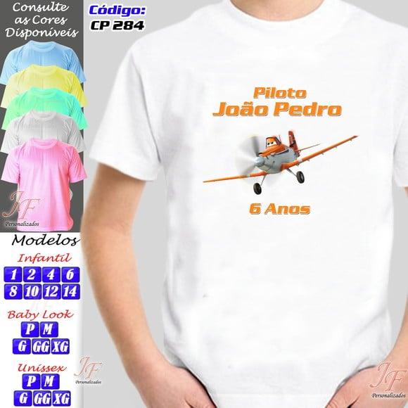 01 Camiseta Adulto Infantil Aviões Personalizada