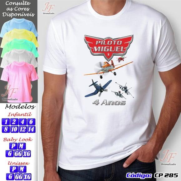 01 Camiseta Adulto Infantil Aviões Personalizada