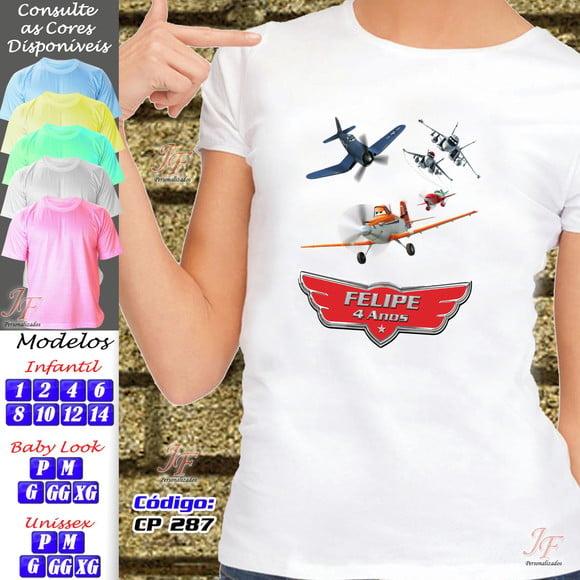 01 Camiseta Adulto Infantil Aviões Personalizada