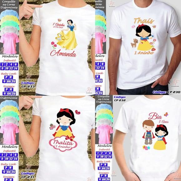01 Camiseta Adulto Infantil Branca de Neve Personalizada