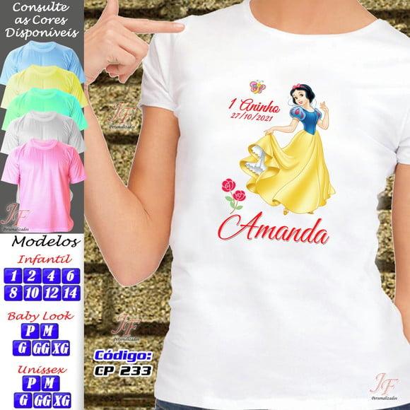 01 Camiseta Adulto Infantil Branca de Neve Personalizada