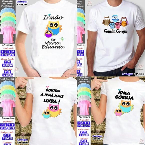 01 Camiseta Adulto Infantil Coruja Personalizada