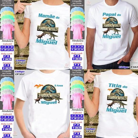 01 Camiseta Adulto Infantil Dinossauro Personalizada