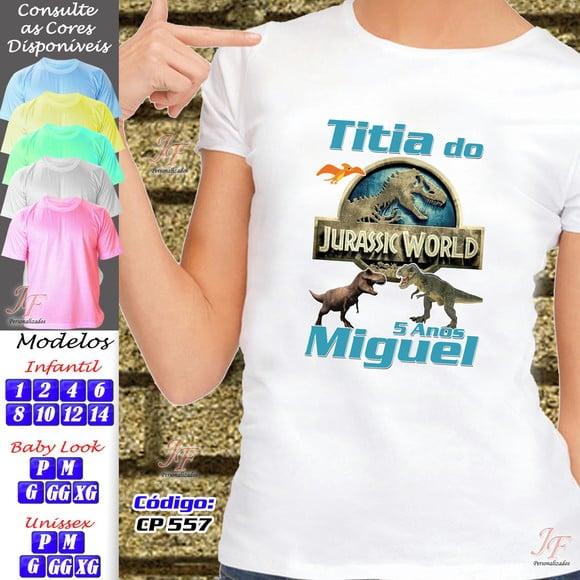 01 Camiseta Adulto Infantil Dinossauro Personalizada